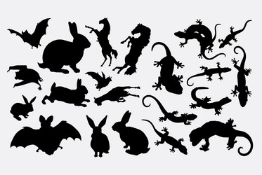 Animal Silhouettes - Rabbit and Lizard Vector Image