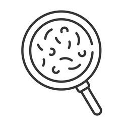 Bacteria in magnifying glass monochrome line icon vector