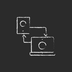 Synchronization computer with mobile device icon vector