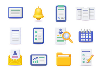 Documents icons 3d set files check list vector