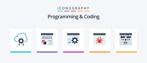 Programming and coding flat 5 icon pack including vector