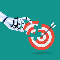 hand inserts the missing puzzle in target vector image