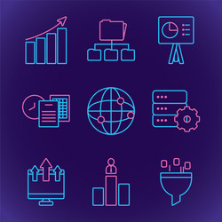 Icon set data analysis and global network line vector