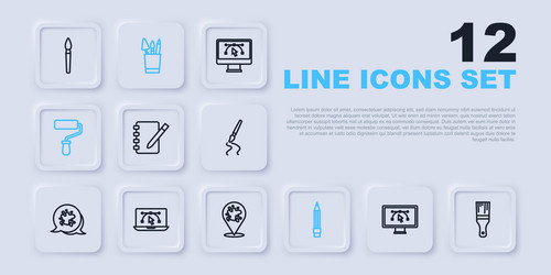 set line computer with design program paint brush vector image