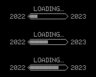 Pixel loading progress from 2022 to 2023 year vector