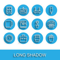 set line clock briefcase drawer with documents vector image