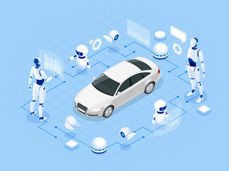 isometric cybernetic robots works with a virtual vector image