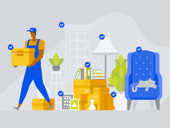 Man in uniform with cardboard boxes moving house vector