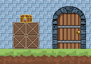 arcade game world and pixel scene design vector image