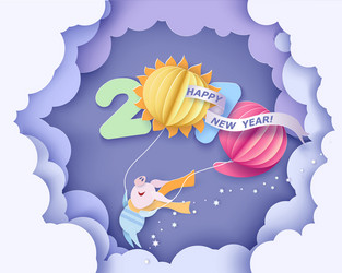 Happy new year card color paper cut design vector