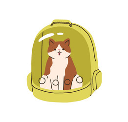 cute funny cat sitting inside backpack feline vector