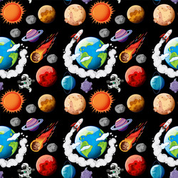 seamless pattern with planets rockets and stars vector image