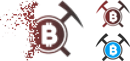 dissolved pixel halftone bitcoin mining hammers vector image