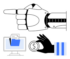 robot hand pointing digital file management vector image