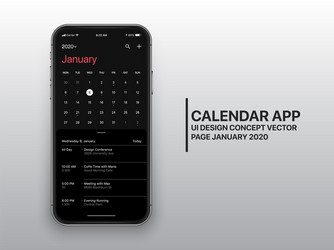 design template dark mode calendar app ui ux vector image