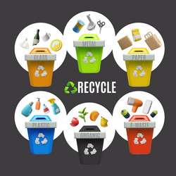 garbage sorting containers with recycle symbol vector image
