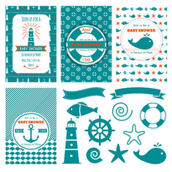 Nautical baby shower cards sea theme party vector