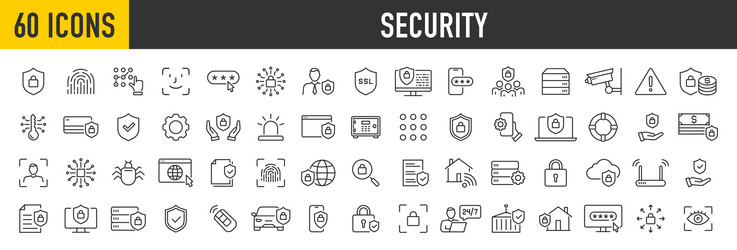 set of 60 security web icons in line style guard vector image