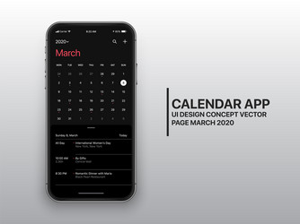 design template dark mode calendar app ui ux vector