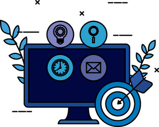 desktop computer with set icons and target vector image