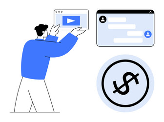 digital user managing video content with messaging vector image