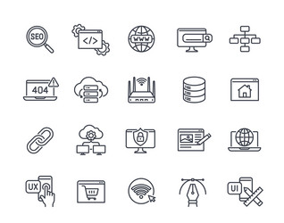 set of website related line icons vector image