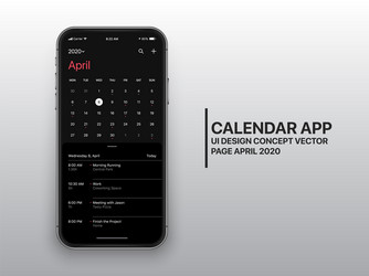 Design template dark mode calendar app ui ux vector