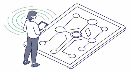 person interacting with data flow and network vector image