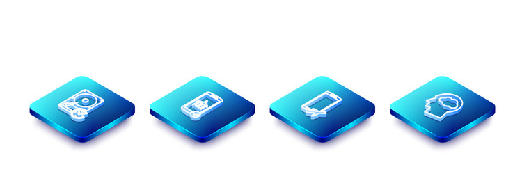 set isometric line hard disk drive with clockwise vector image
