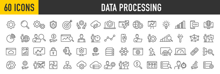 set of 60 data processing web icons in line style vector image