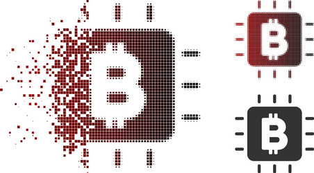 sparkle pixel halftone bitcoin processor chip icon vector image