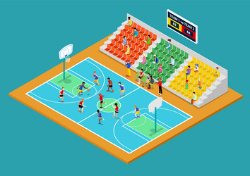 Isometric basketball playground with players vector