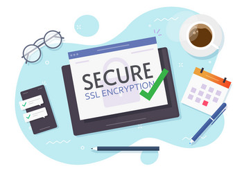 working table with digital tablet computer and ssl vector