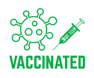 Label with text check mark and vaccine vector