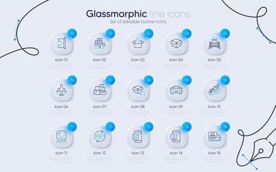 Set of exit open box and inventory line icons vector