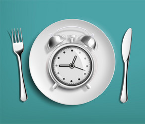 Alarm clock in an empty plate diet and nutrition vector