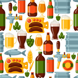 Seamless pattern with beer icons and objects vector