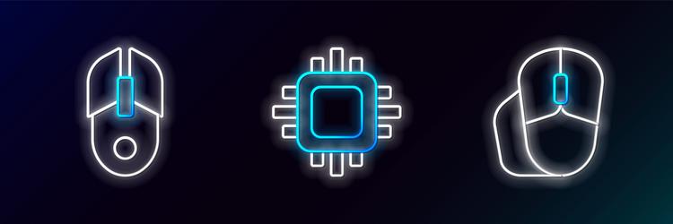 set line computer mouse and processor with cpu vector image