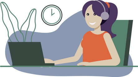 girl freelancer working at home office listening vector