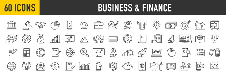 set of 60 business and finance web icons in line vector image