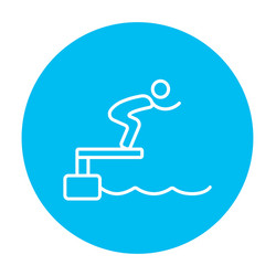 Swimmer jumping from starting block in pool line vector