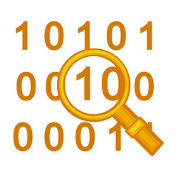 yellow search in binary code icon on white vector