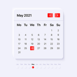 Calendar widget template ui ux gui layout vector