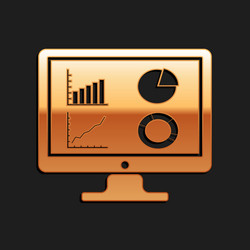 gold computer monitor with graph chart icon vector image