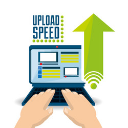 man using the computer and upload files vector image