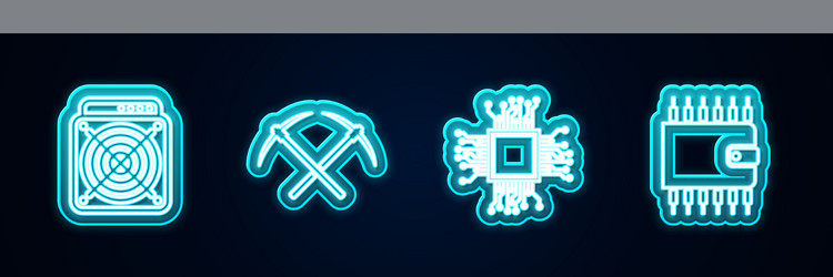 set line asic miner crossed pickaxe processor vector image