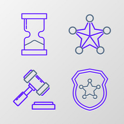 set line police badge judge gavel hexagram vector image