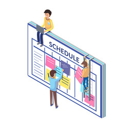 schedule board and people working on its updating vector image