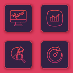 set line monitor with graph chart search data vector image