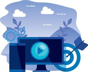 desktop computer with target and smartphone vector image